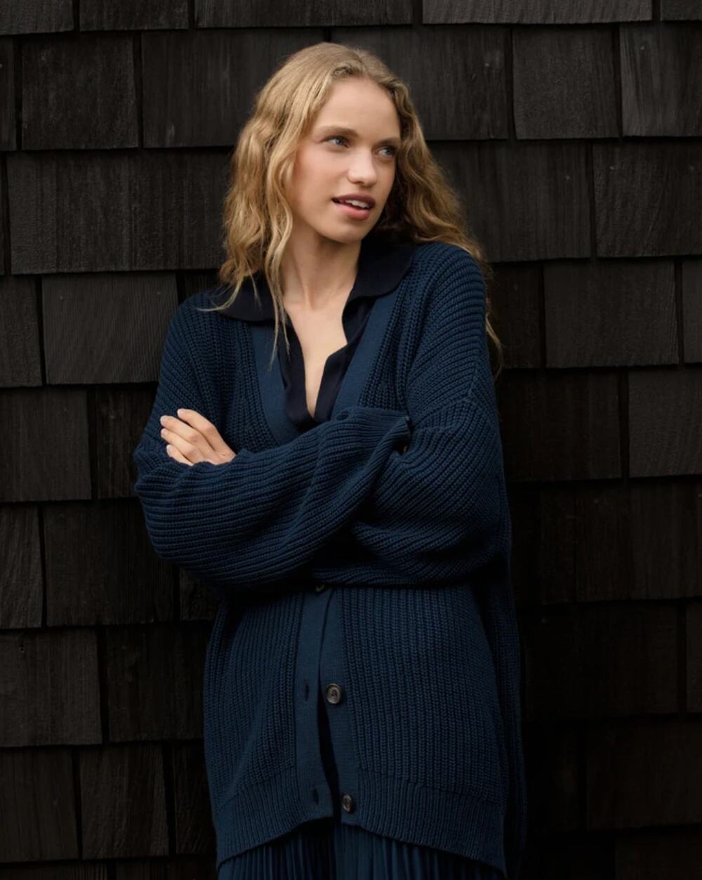 JENNI KAYNE Cotton Cocoon Cardigan in Navy Blue Size Small